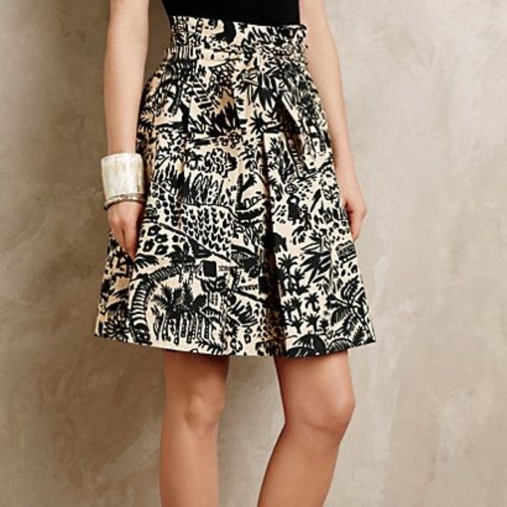 Anthropologie Palm Print Paper Bag Skirt